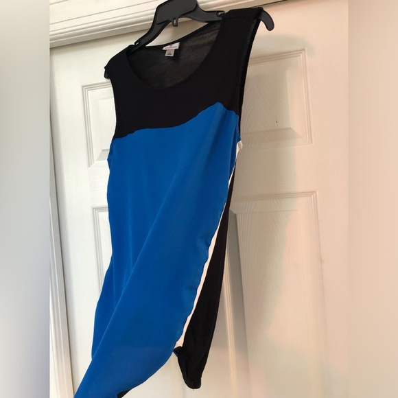 Worthington Color-block Mixed Media Blue/Black Tunic Tank Top Blouse - Picture 14 of 16